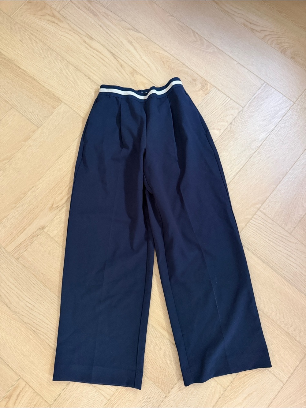 OAK + FORT Navy Wide-Leg Pants with Striped Waist